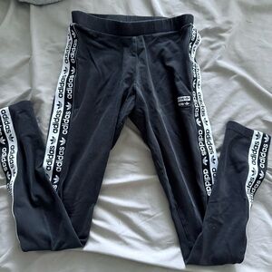 adidas Black Leggings with White Logo Tape